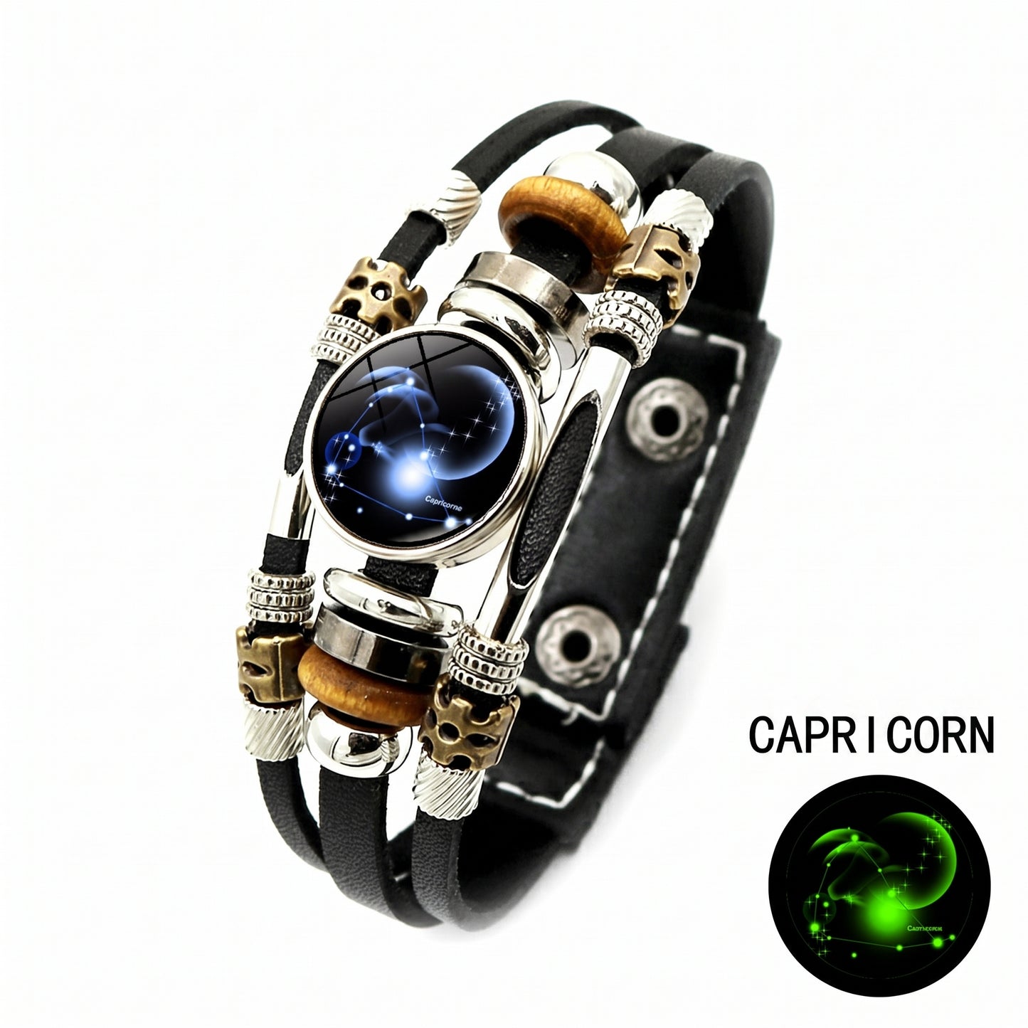 Luminous Twelve Constellations Leather Couple Bracelets 2 Pack