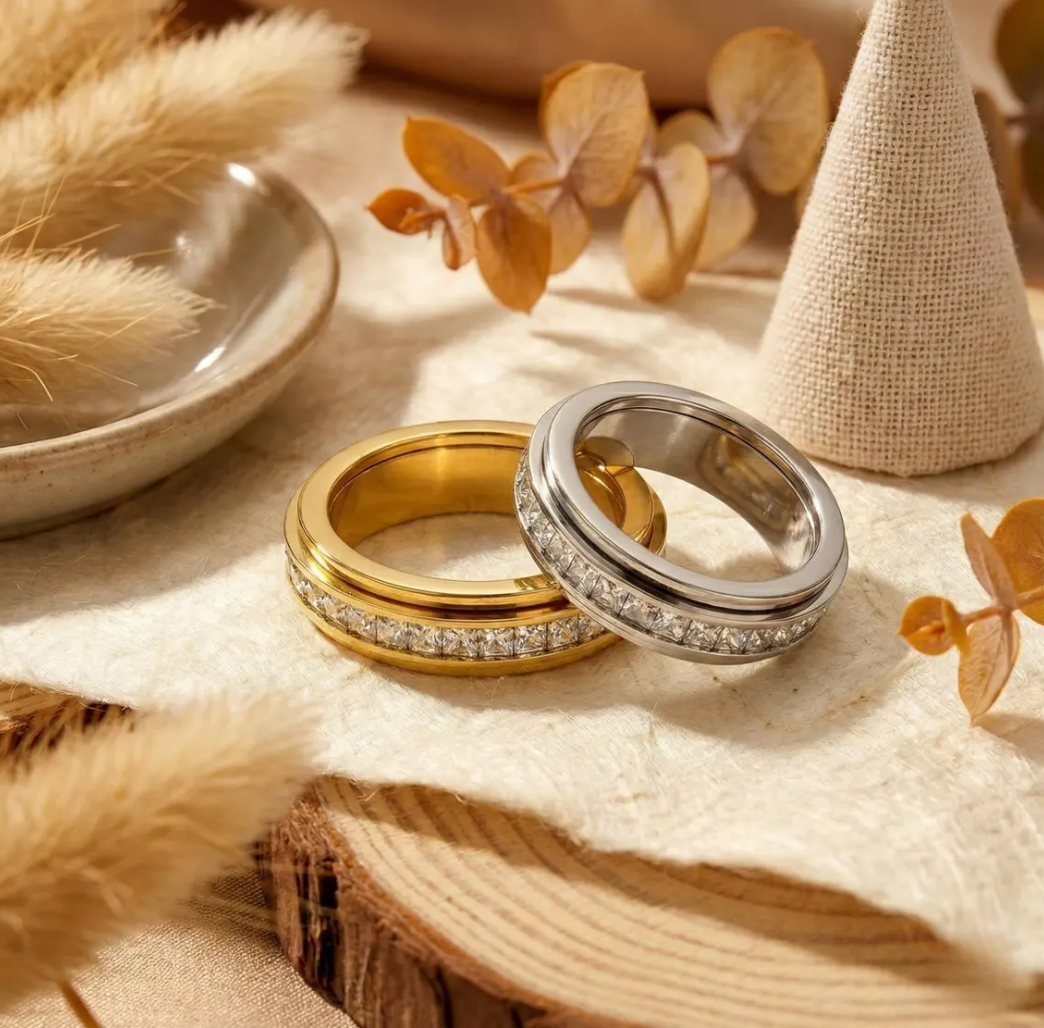 Cubic Zirconia Spinner Ring 2 Pack