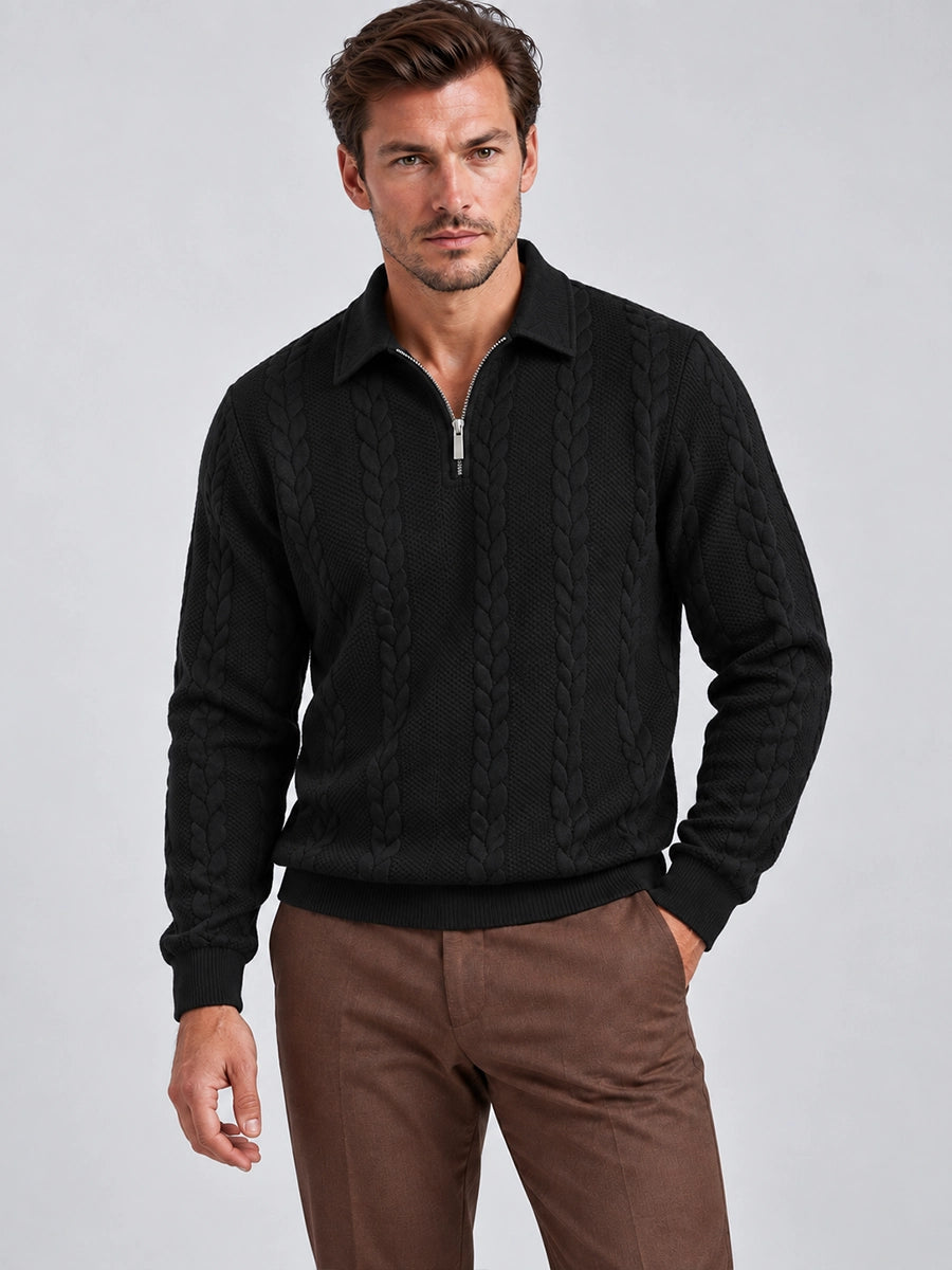 Men's Jacquard Quarter-Zip Knit Polo Sweater