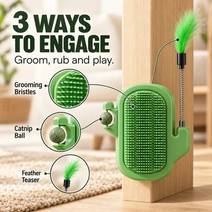 Corner Cat Self-Groomer with Teaser Wand and Catnip Ball – image 1