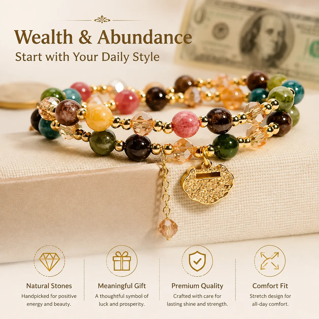 Double-Strand Beaded Ruyi Lock Bracelet – product detail 2