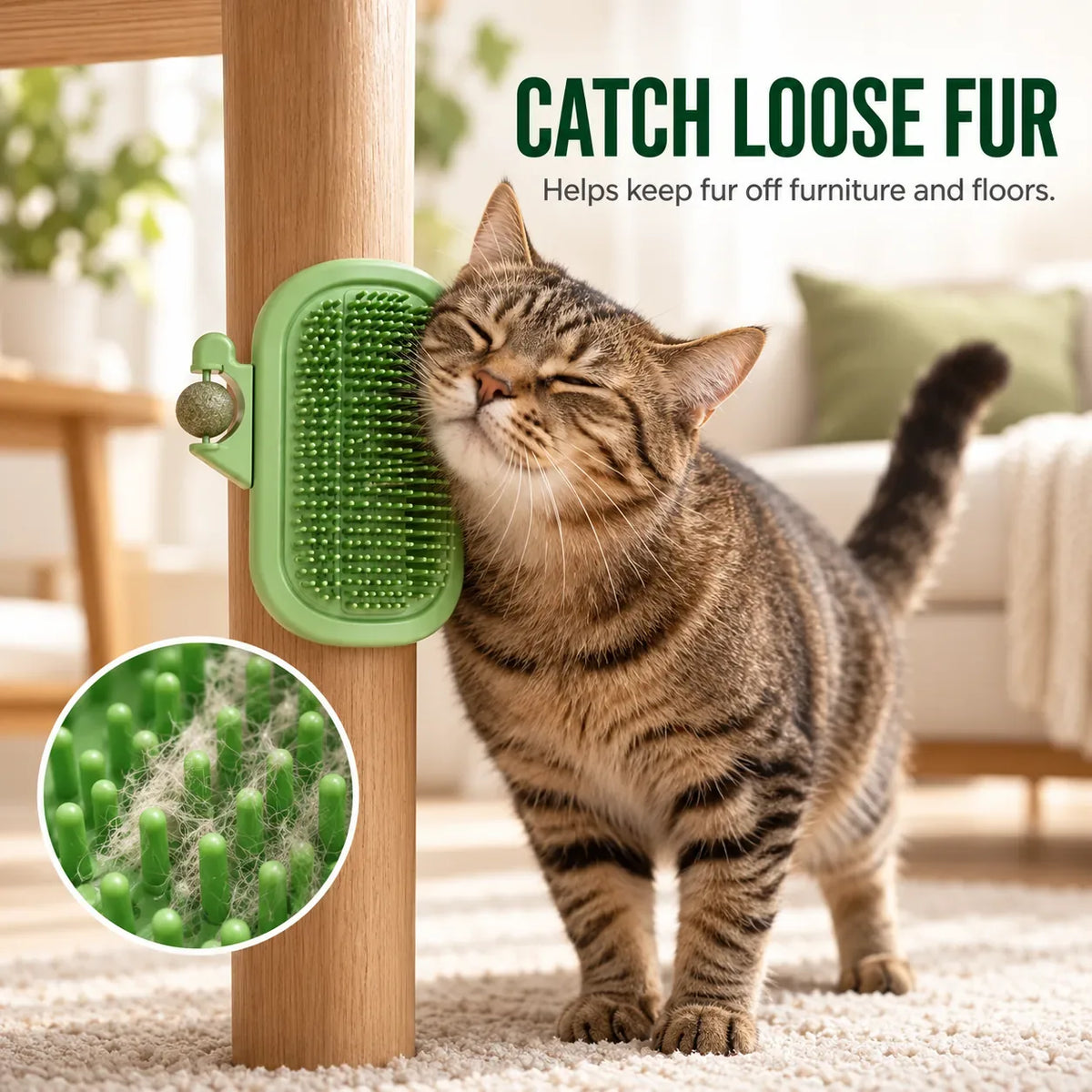 Corner Cat Self-Groomer with Teaser Wand and Catnip Ball – image 3