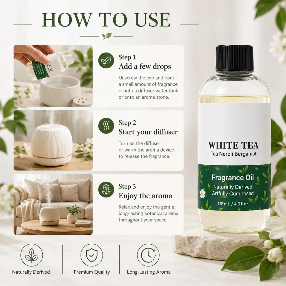 White Tea Fragrance Oil Refill Bottle – image 4