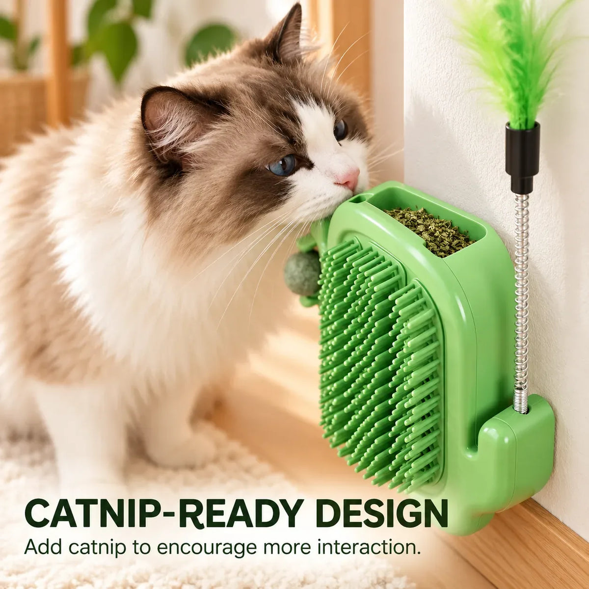 Corner Cat Self-Groomer with Teaser Wand and Catnip Ball – image 5