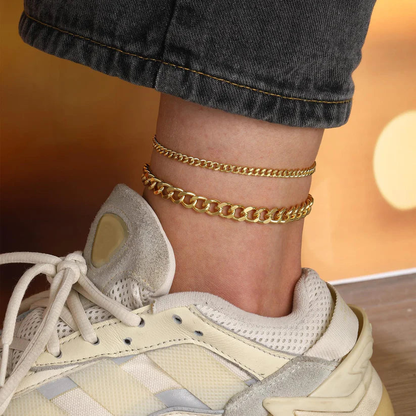 14K Gold Stackable Cuban Link Anklet