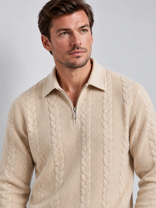 Men's Jacquard Quarter-Zip Knit Polo Sweater