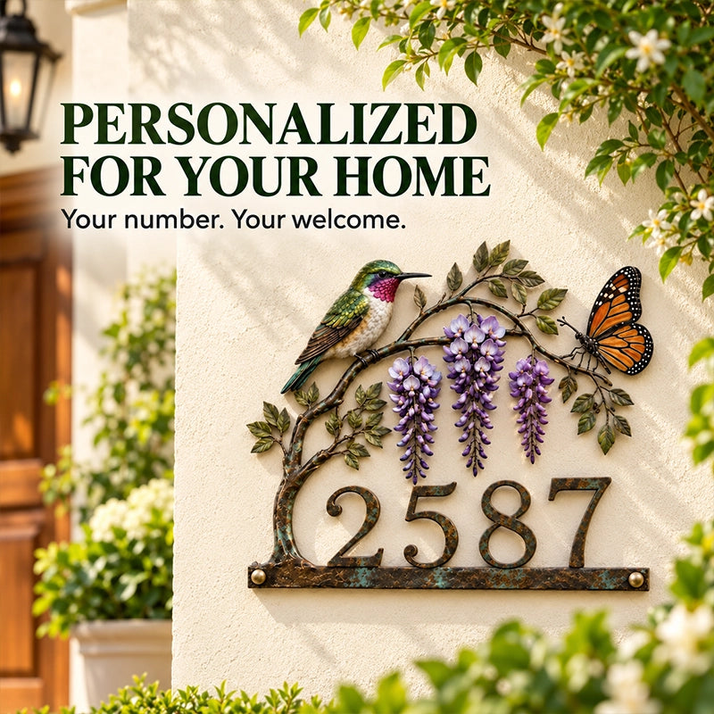 Personalized Hummingbird House Number Sign