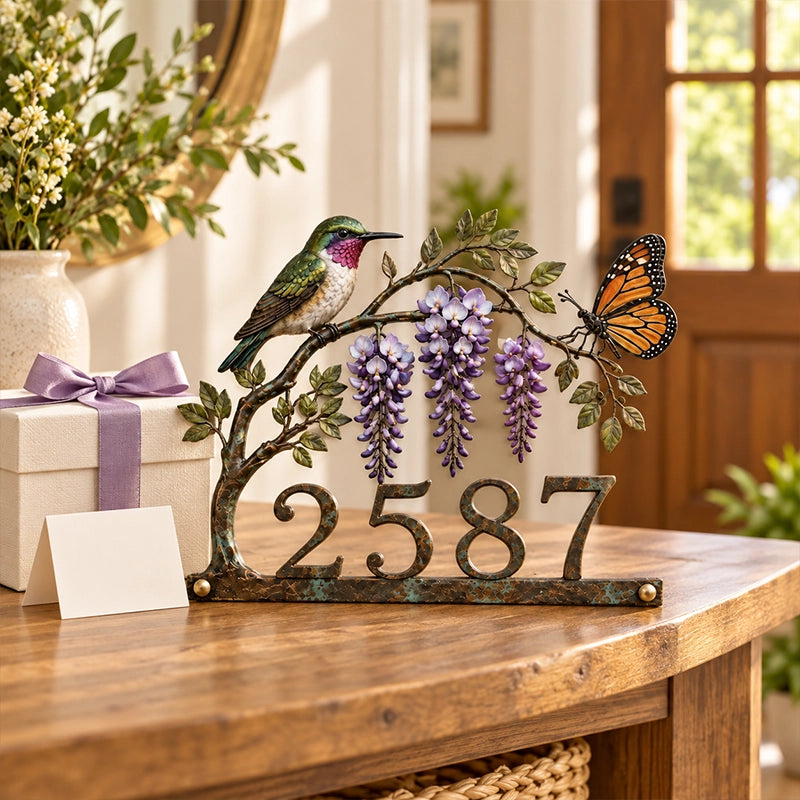 Personalized Hummingbird House Number Sign