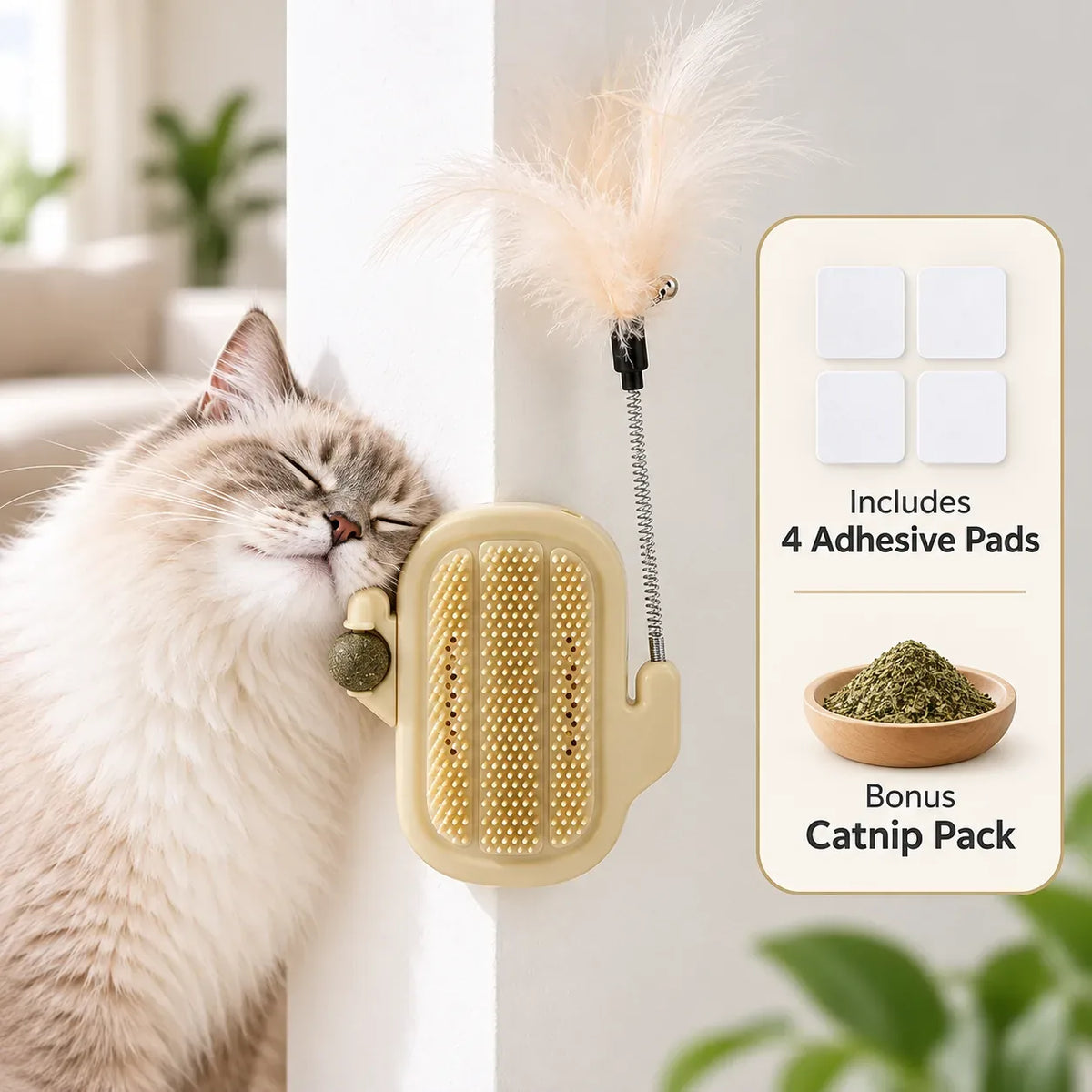 Corner Cat Self-Groomer with Teaser Wand and Catnip Ball – image 10