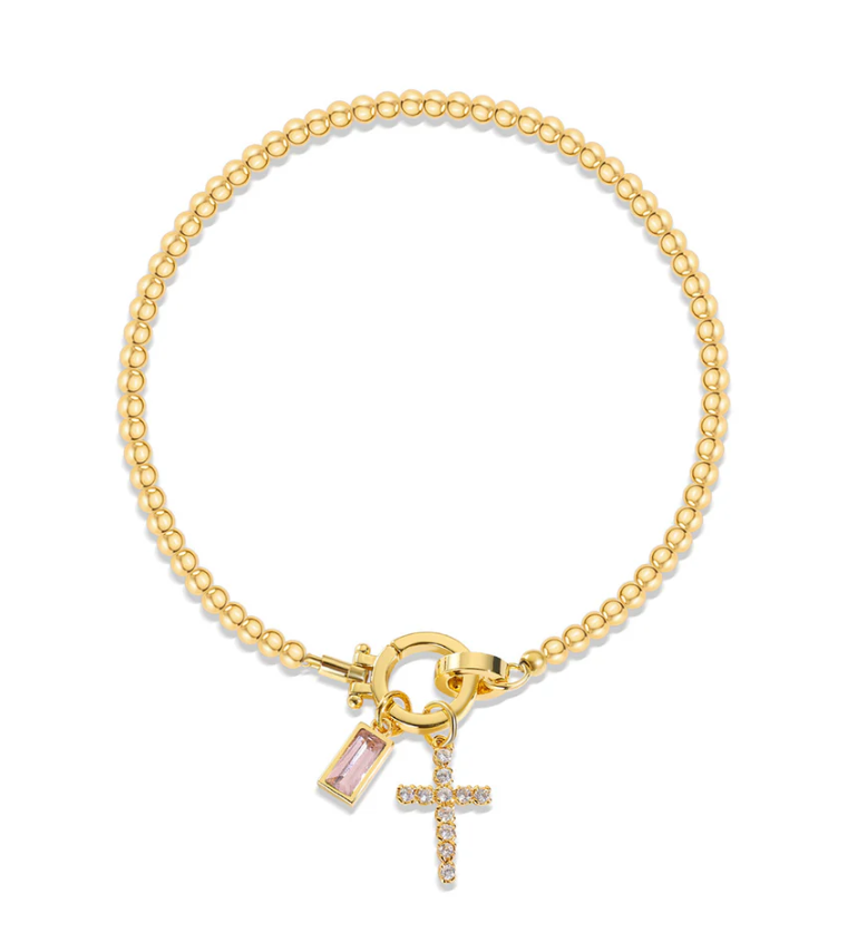 Gold-Tone Birthstone Cross Beaded Bracelet
