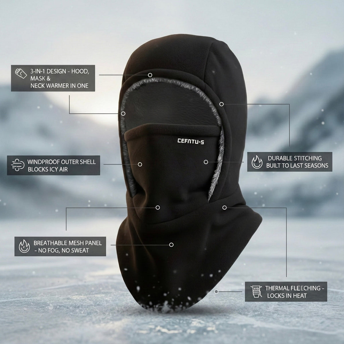 Three-in-One Fleece Balaclava Hat for Cold-Weather Outdoor Wear