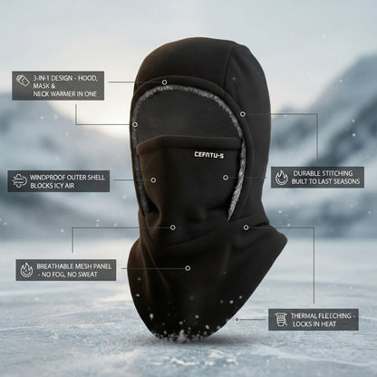 Three-in-One Fleece Balaclava Hat for Cold-Weather Outdoor Wear