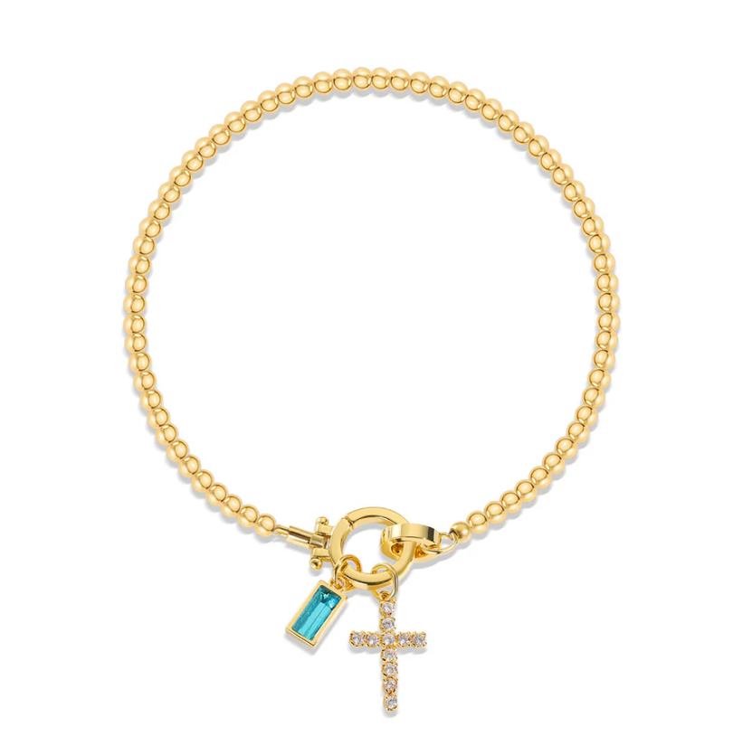 Gold-Tone Birthstone Cross Beaded Bracelet
