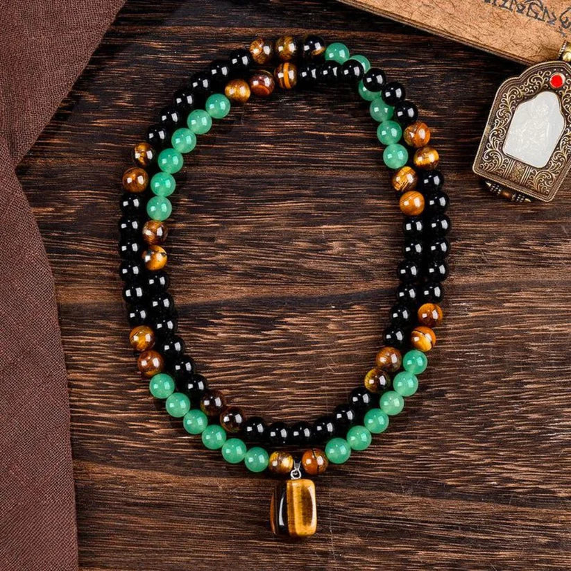 Lucky Tiger Eye & Obsidian Necklace & Bracelet Set
