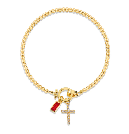 Gold-Tone Birthstone Cross Beaded Bracelet