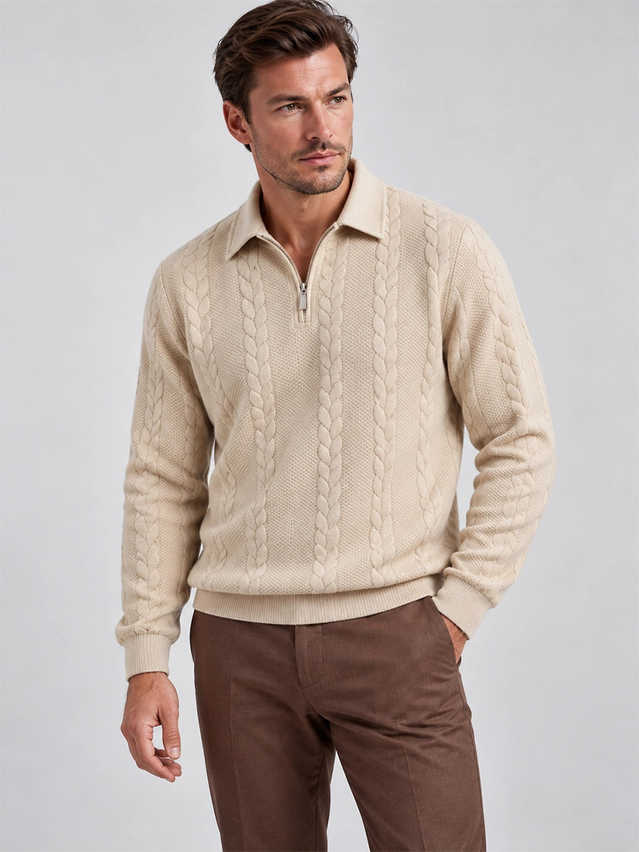 Men's Jacquard Quarter-Zip Knit Polo Sweater