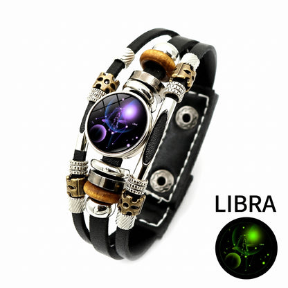Luminous Twelve Constellations Leather Couple Bracelets 2 Pack