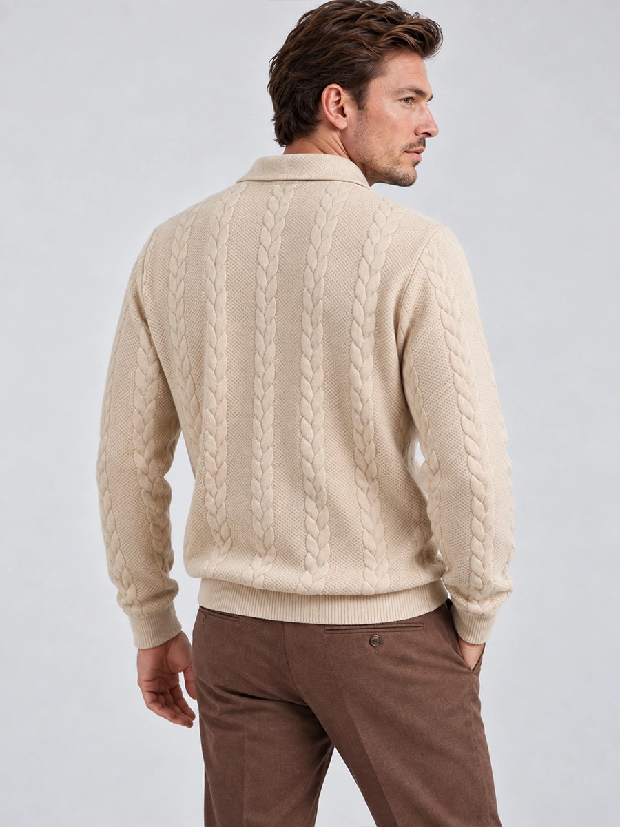 Men's Jacquard Quarter-Zip Knit Polo Sweater