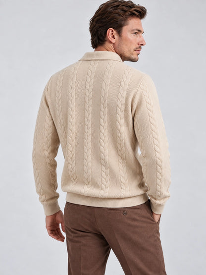 Men's Jacquard Quarter-Zip Knit Polo Sweater