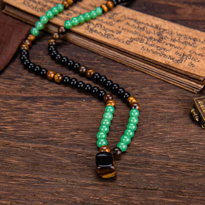 Lucky Tiger Eye & Obsidian Necklace & Bracelet Set