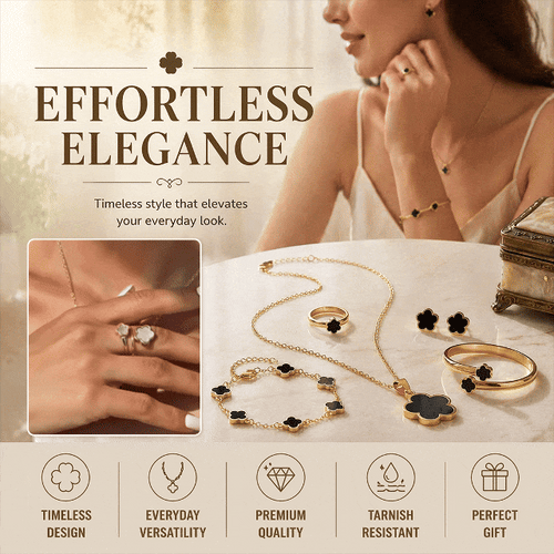 Five-Leaf Clover Women Jewelry Set, 5Pcs Necklace Bracelet Bangle Earrings Kit