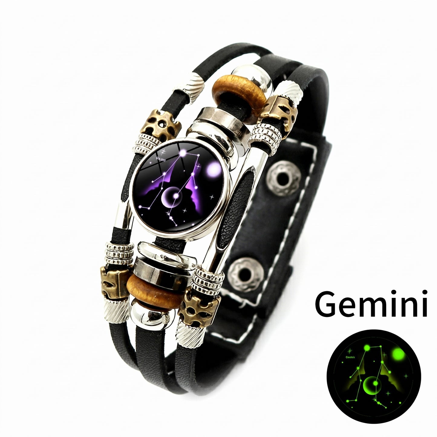Luminous Twelve Constellations Leather Couple Bracelets 2 Pack