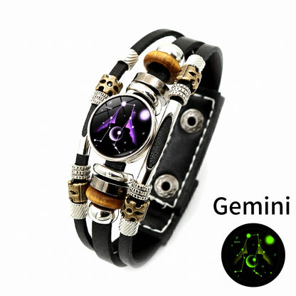 Luminous Twelve Constellations Leather Couple Bracelets 2 Pack
