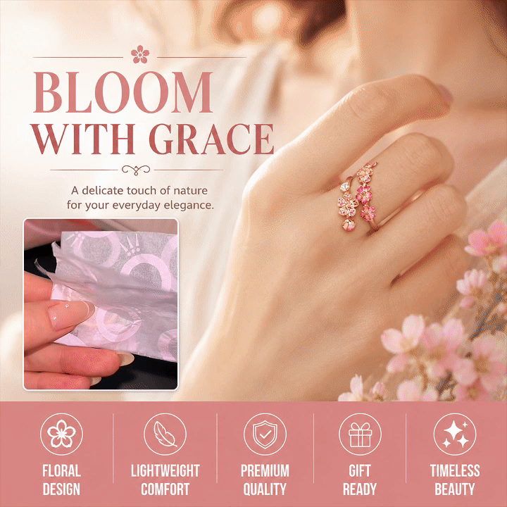 Pink Peach Blossom Branch Open Ring