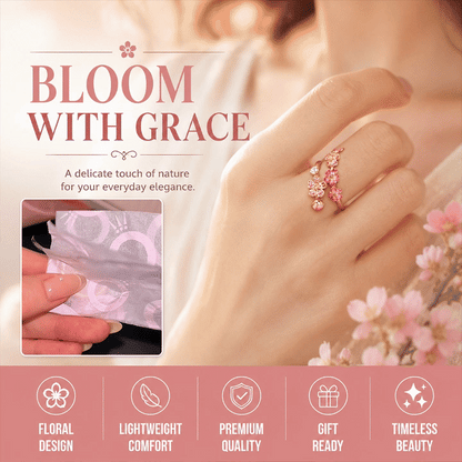 Pink Peach Blossom Branch Open Ring