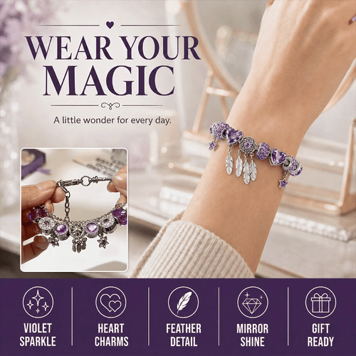 Purple Heart and Feather Charm Bracelet