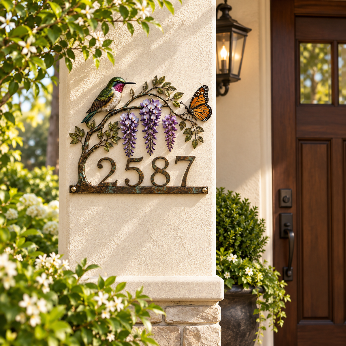 Personalized Hummingbird House Number Sign