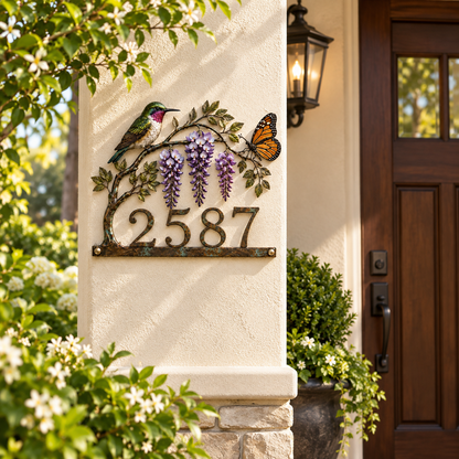 Personalized Hummingbird House Number Sign