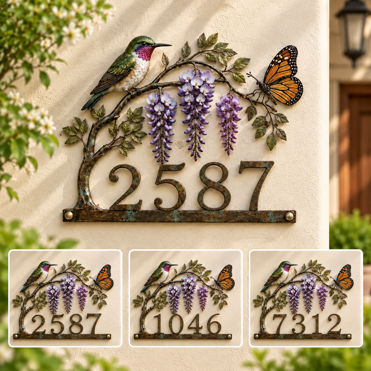 Personalized Hummingbird House Number Sign