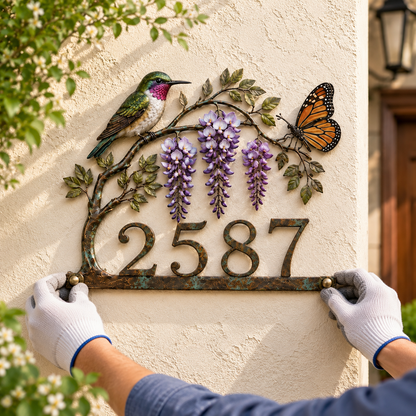 Personalized Hummingbird House Number Sign
