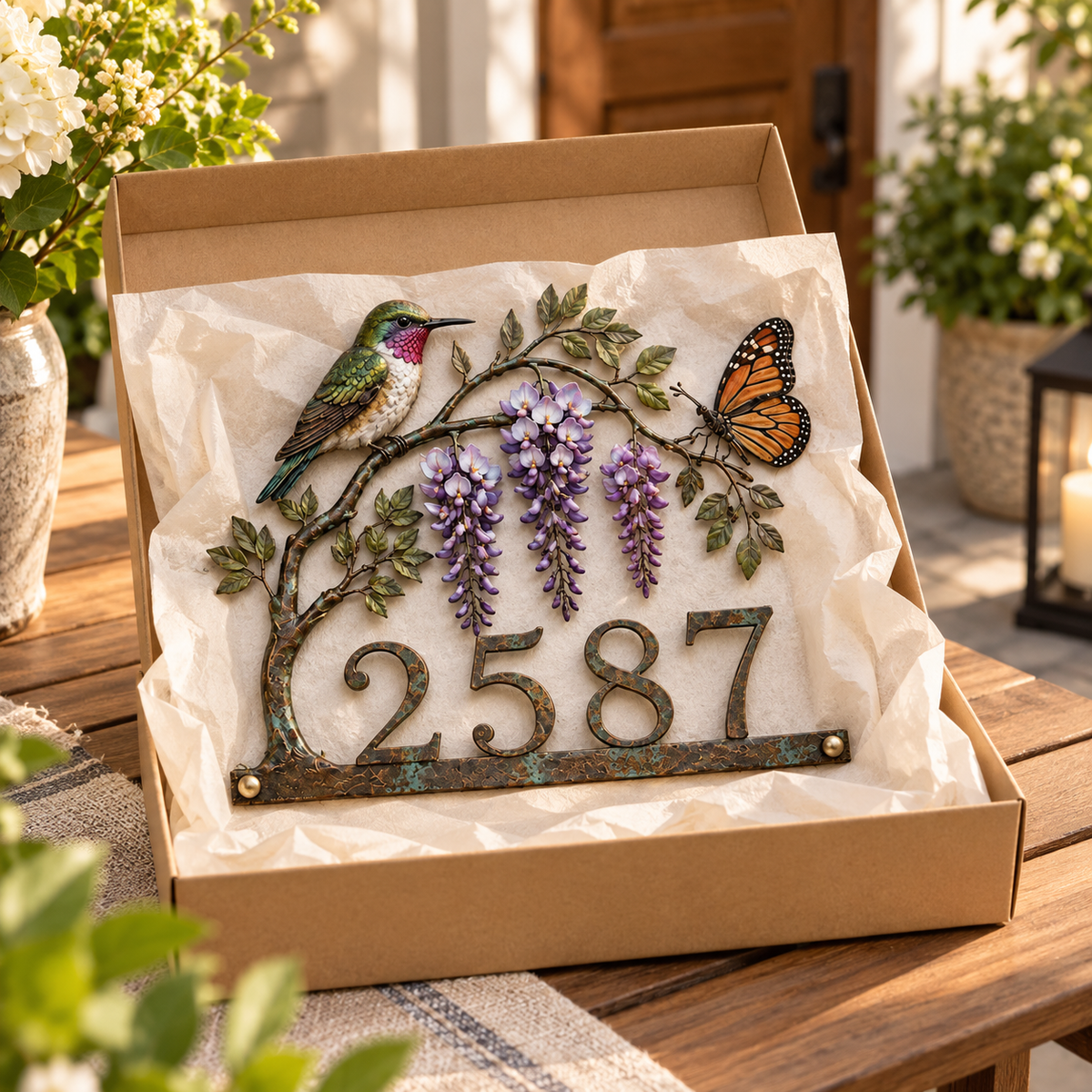 Personalized Hummingbird House Number Sign