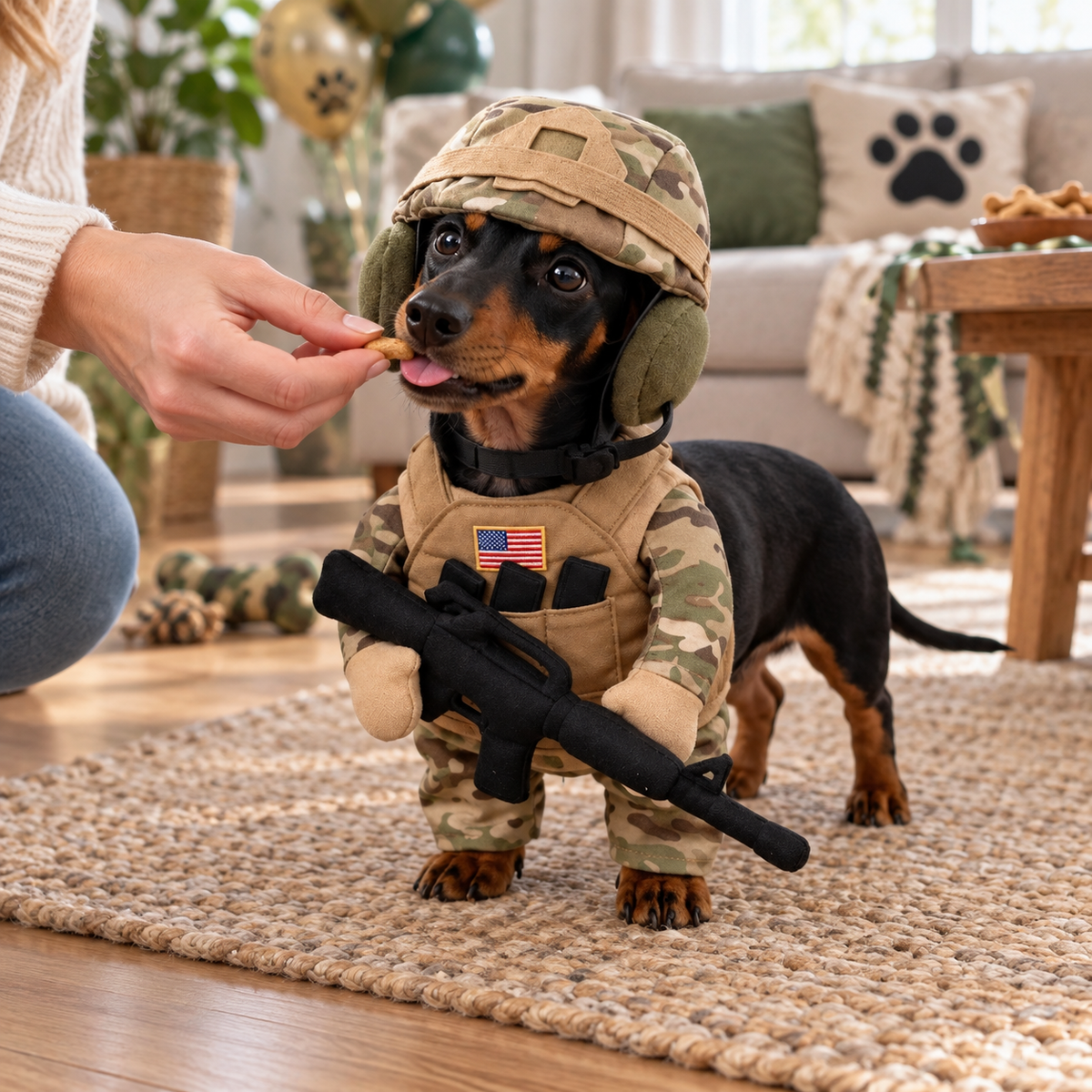 Front-Facing Soldier Dog Costume Set for Halloween Photos and Parties