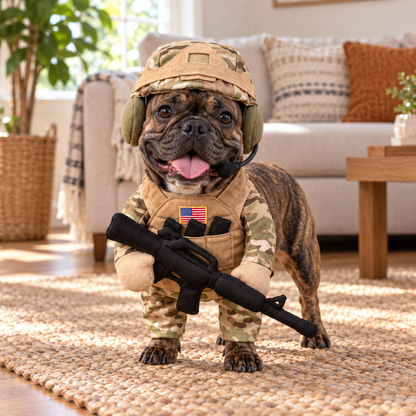 Front-Facing Soldier Dog Costume Set for Halloween Photos and Parties