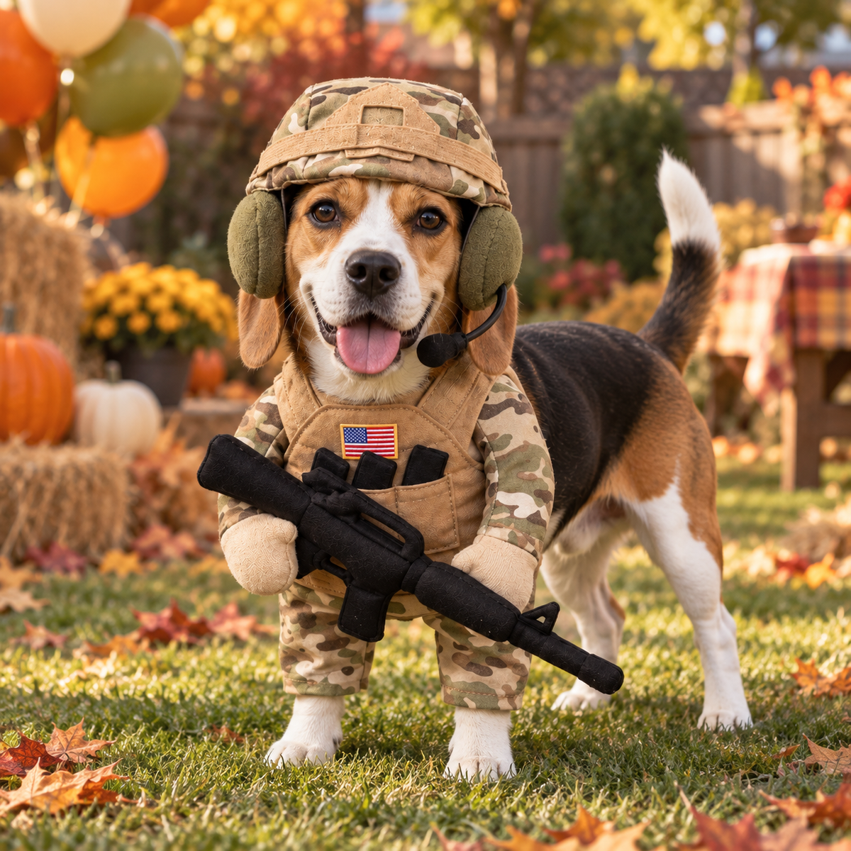 Front-Facing Soldier Dog Costume Set for Halloween Photos and Parties