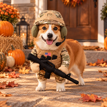 Front-Facing Soldier Dog Costume Set for Halloween Photos and Parties