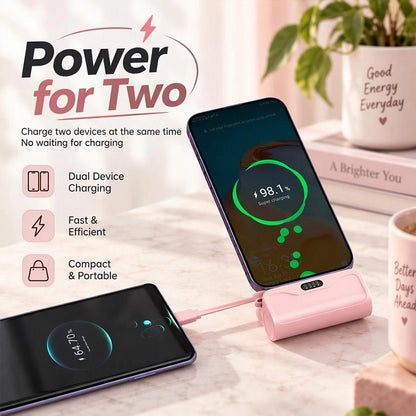 5000 mAh Mini Power Bank with Attached Cable