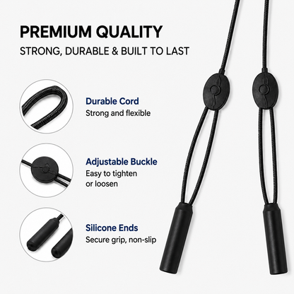 Adjustable Black Eyeglass Retainer Straps, 5-Pack