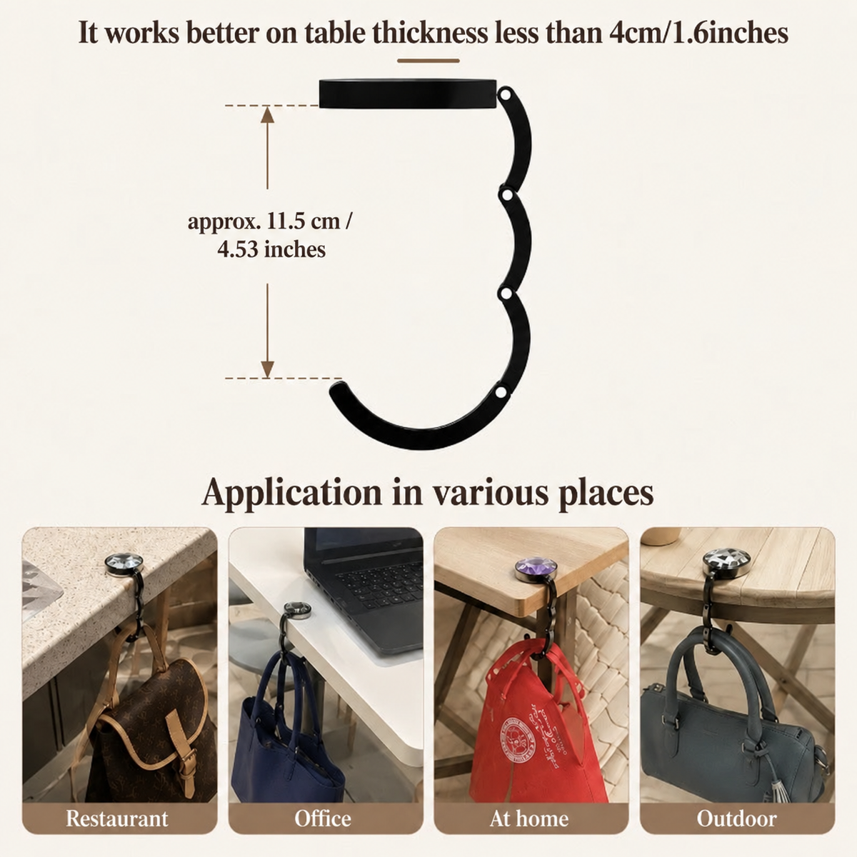 Foldable Four-Leaf Clover Purse Hook for Tables
