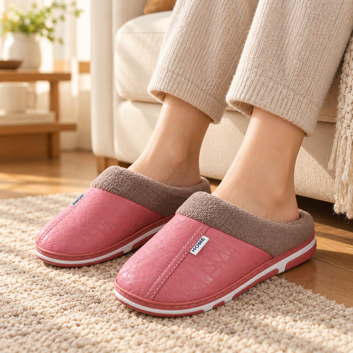Plush-Lined Slip-On House Slippers