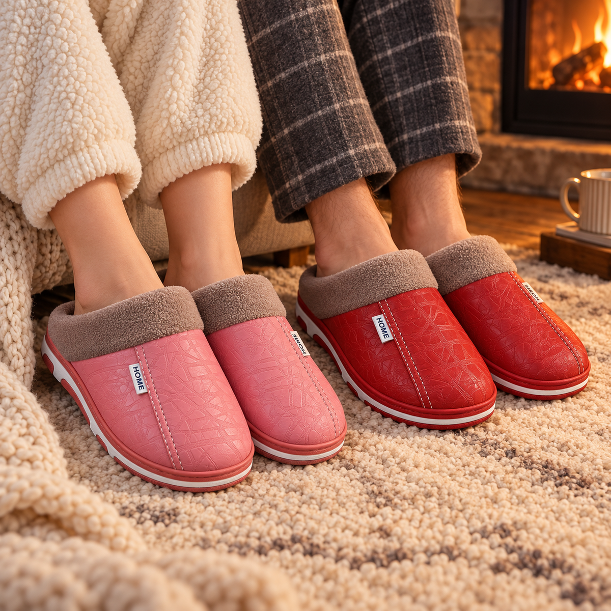 Plush-Lined Slip-On House Slippers
