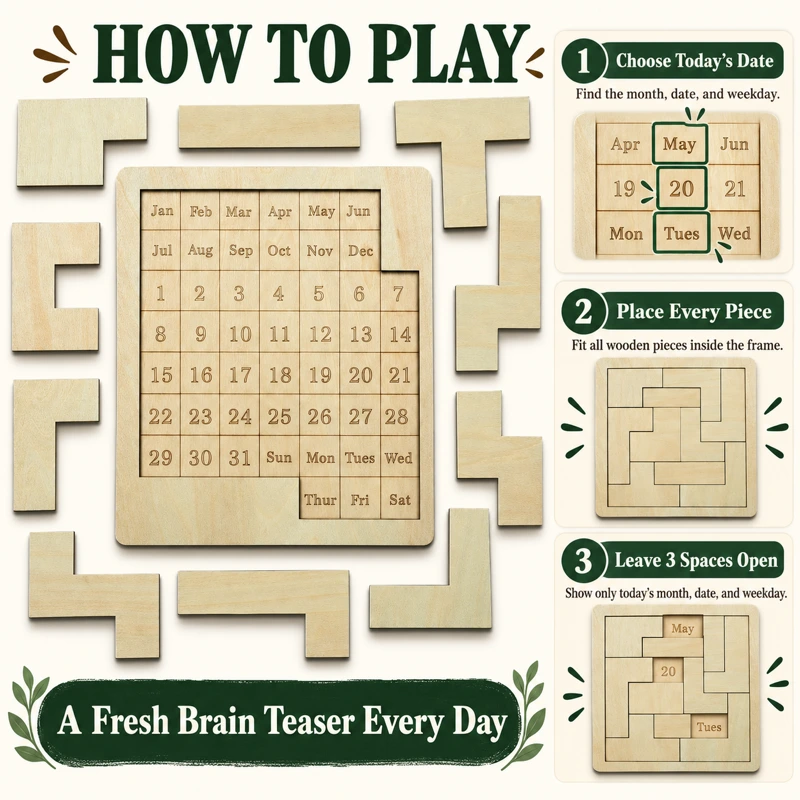Wooden Daily Calendar Puzzle for a Screen-Free Challenge