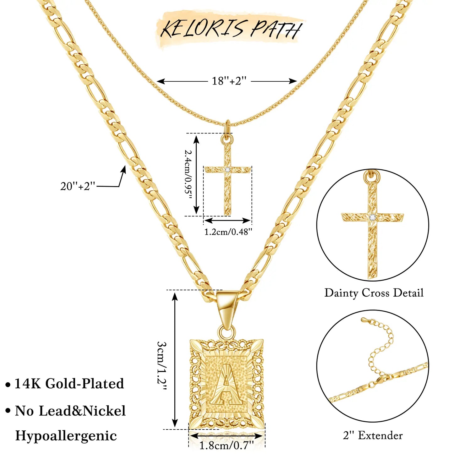 14k Initial & Cross Necklace Set