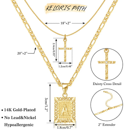 14k Initial & Cross Necklace Set