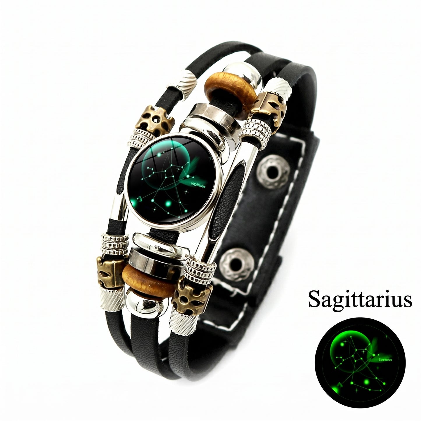 Luminous Twelve Constellations Leather Couple Bracelets 2 Pack