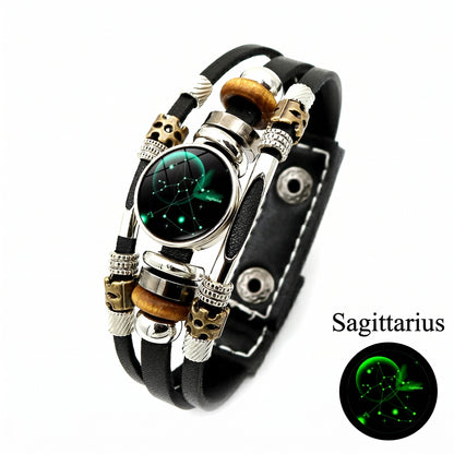 Luminous Twelve Constellations Leather Couple Bracelets 2 Pack