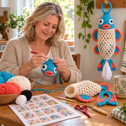 DIY Crochet Animal Bag Holder Kit for Hanging Storage